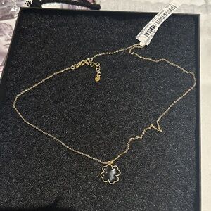 Golden and Black enamel Flower Pendant Necklace